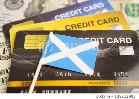 Scotland flag on credit card, finance economy trading shopping online business. 135212983