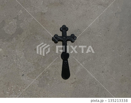 the crosses on the floor in the church. top view 135213338