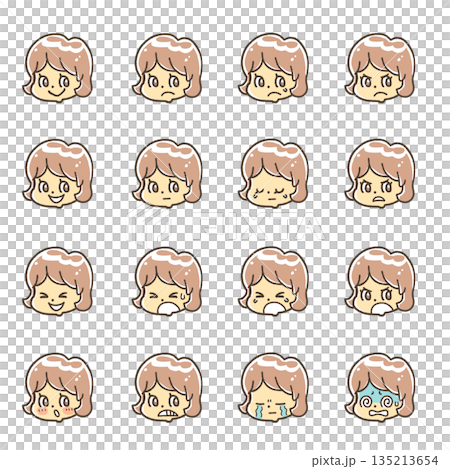 僅面部表情包 - 短波波頭女孩 僅面部表情包 - 短波波頭女孩 135213654