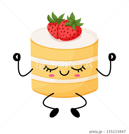 Cute kawaii strawberry cake cartoon character illustration Cute kawaii strawberry cake cartoon character illustration 135213847