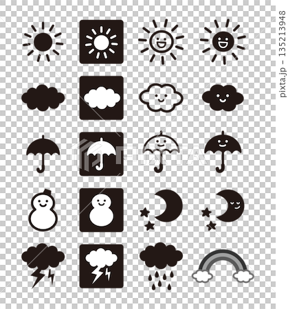 白黒　天気アイコン　イラストセット 135213948