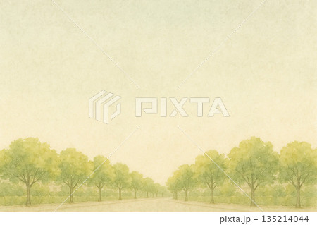 街並みシリーズ:並木道を描いた和風水彩背景 街並みシリーズ:並木道を描いた和風水彩背景 135214044