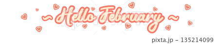 Hello February text with pink love valentines heartisolated on transparent white background. Hello February lovely style sticker png, label png, banner, poster design template Hello February text with pink love valentines heartisolated on transparent white background. Hello February lovely style sticker png, label png, banner, poster design template 135214099