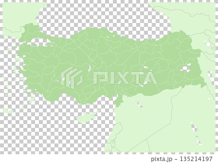 A map of the Republic of Turkey with administrative divisions in shades of green (with maps of neighboring countries). A map of the Republic of Turkey with administrative divisions in shades of green (with maps of neighboring countries). 135214197