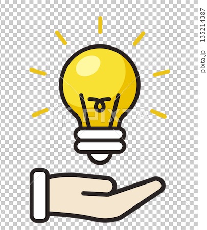 手中的燈。燈泡圖示。想法、靈感、發現、啟發。 135214387