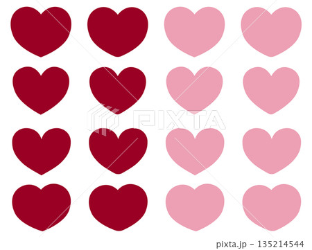 いろいろな形のハートのイラストセット　赤＆ピンク 135214544