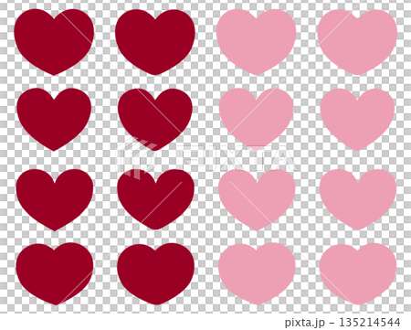 いろいろな形のハートのイラストセット　赤＆ピンク 135214544
