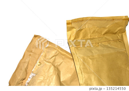 Packing envelope padded mailer bag opened and empty recycling shipping postal waste 135214550