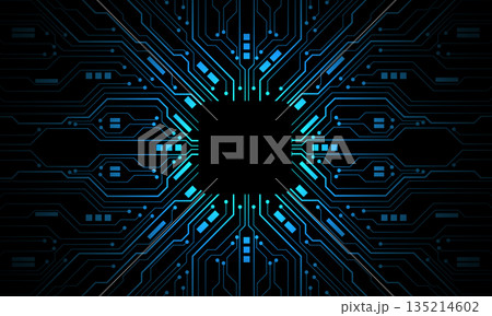 Abstract blue circuit board technology connected lines electronics elements computer motherboard chip processor semiconductor digital background vector 135214602