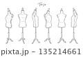 洋裁・アパレル用トルソーの手描きイラストセット 複数アングルのマネキン線画/線画のみ・塗り無し 135214661