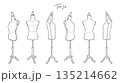 洋裁・アパレル用トルソーの手描きイラストセット 複数アングルのマネキン線画/白塗り有り 135214662