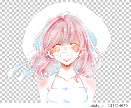 笑顔の夏の女性　帽子 135214670