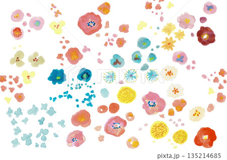 手描き水彩イラスト　可愛い花々 135214685