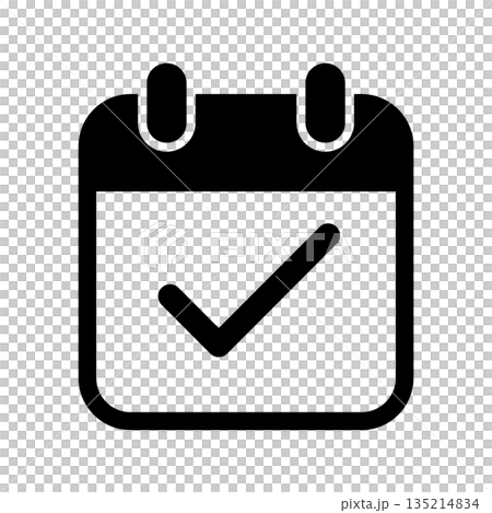 チェックマーク付きの黒塗りカレンダーアイコン素材 135214834