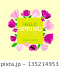 Hello Spring Pink Flowers Banner 135214953