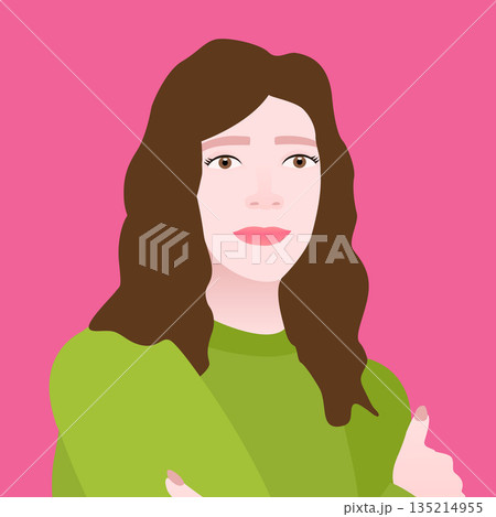 Brunette Girl Portrait Green Sweater 135214955