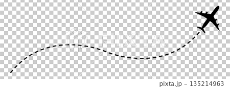 A simple icon combining an airplane and a dotted route A simple icon combining an airplane and a dotted route 135214963