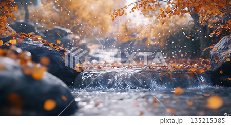 Autumn Waterfall Enchanting Nature Scene Autumn Waterfall Enchanting Nature Scene 135215385