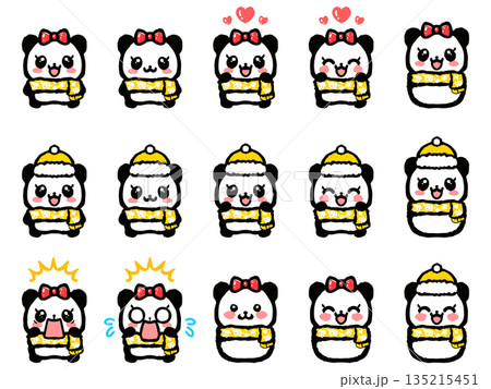 冬の服装のパンダの落書きイラスト素材セット4 冬の服装のパンダの落書きイラスト素材セット4 135215451