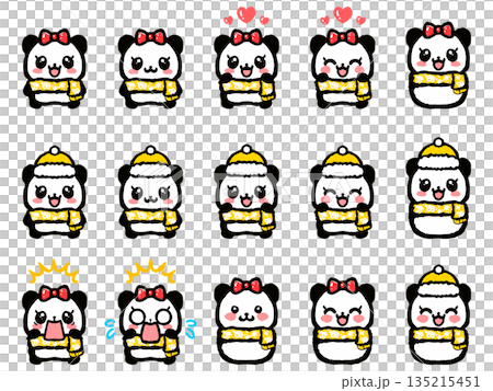 冬の服装のパンダの落書きイラスト素材セット4 冬の服装のパンダの落書きイラスト素材セット4 135215451