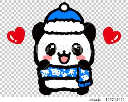 熊貓戴著冬圍巾的塗鴉插畫 135215452