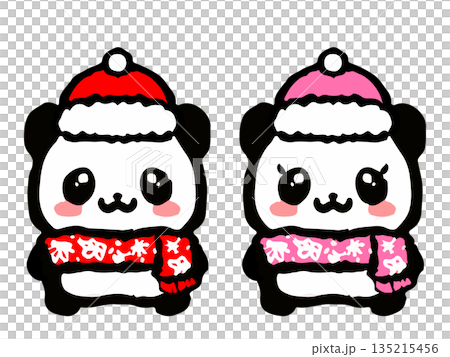 冬のマフラー姿のパンダカップルの落書きイラスト素材 135215456