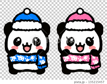 戴著冬日圍巾的熊貓夫妻塗鴉插圖 2 135215457