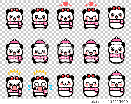 Set 3 of doodle illustrations of pandas in winter clothes Set 3 of doodle illustrations of pandas in winter clothes 135215460