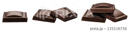 Dark chocolate pieces isolated on white background 135216738