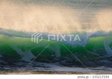 Crashing surfing wave with sunset sunlight Crashing surfing wave with sunset sunlight 135217293