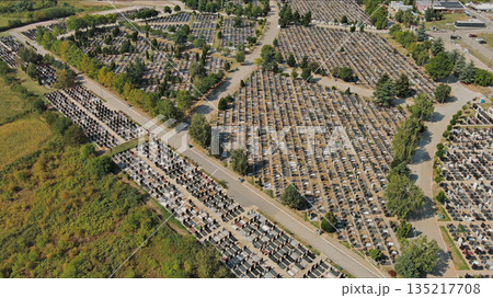Densely packed cemetery graveyard Densely packed cemetery graveyard 135217708