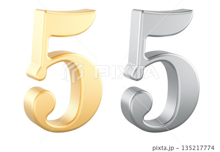 5 numbers, gold and silver. 3D rendering 5 numbers, gold and silver. 3D rendering 135217774