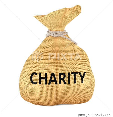 Charity concept with burlap money bag. 3D rendering 135217777