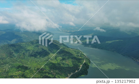 Aerial view on Danube river and mountains 135217902