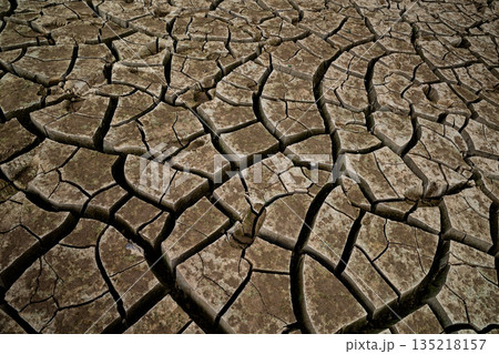 Dry cracked soil is forming a beautiful mosaic in the desert Dry cracked soil is forming a beautiful mosaic in the desert 135218157