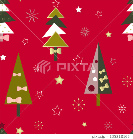 attern of stylishly decorated Christmas trees 135218163