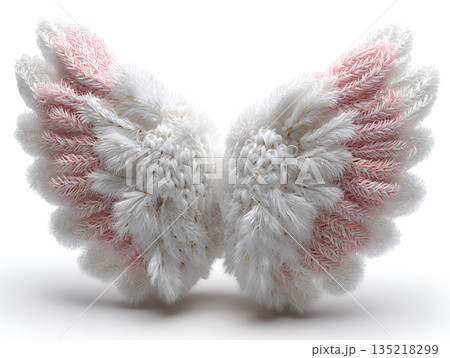 Knitted angel wings with pink accents for wedding or celebration 135218299
