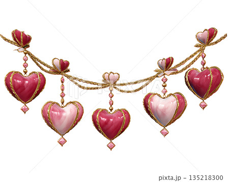 Valentine garland with ornate pink and white hearts on golden string 135218300
