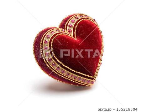 Luxurious velvet heart decorated with gold and ruby accents on Valentine's Day Luxurious velvet heart decorated with gold and ruby accents on Valentine's Day 135218304