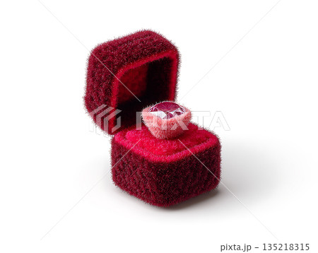 Fuzzy engagement ring in a fuzzy box for Valentine's Day gift 135218315