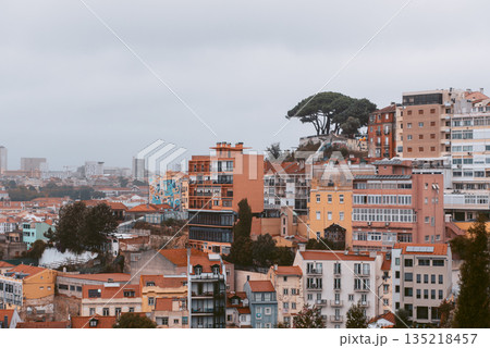 Colorful hillside view over historic Lisbon rooftops 135218457