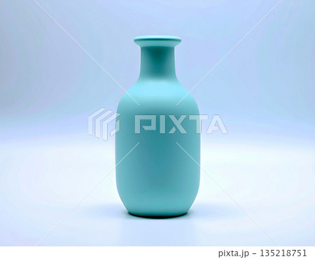 Mockup for home interior content. Ceramic vase in green tones on a white background. Modern minimalist vase. Neutral tones. 135218751