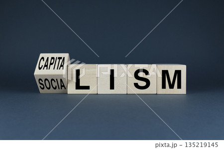 Capitalism or socialism. Cubes form the words capitalism or socialism. 135219145
