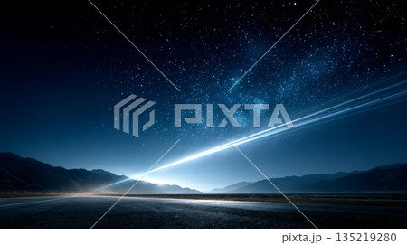 Night sky filled with stars and a bright trail across the horizon creating a magical atmosphere Night sky filled with stars and a bright trail across the horizon creating a magical atmosphere 135219280