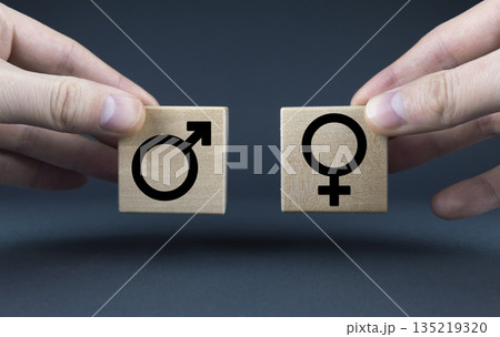 Cubes form Male and female gender symbols. 135219320