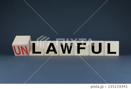 Unlawful or Lawful. Cubes form the choice words Unlawful or Lawful. 135219341
