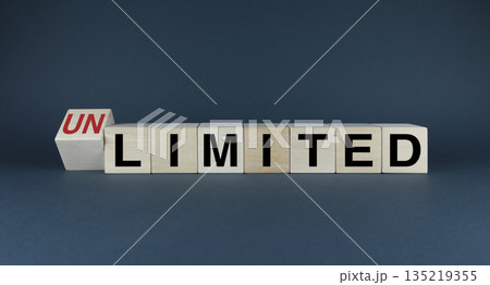 Limited or Unlimited. Cubes form the choice words Limited or Unlimited. Limited or Unlimited. Cubes form the choice words Limited or Unlimited. 135219355