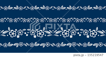 White seamless border floral element on dark blue 135219547