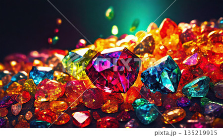 鮮やかな宝石が輝く幻想的な装飾素材 ／ 華やかさと幻想を演出するビジュアル 135219915