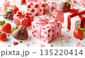 ハート柄ラッピングのバレンタインチョコレートギフト 135220414